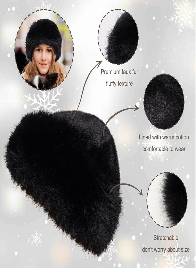 Sdfvsdg Womens Faux Fur Hat Winter Thickened Bucket Hat Warm Faux Fur Hats Plush Mongolian Hats Russian Beret for Women Black - Image 2